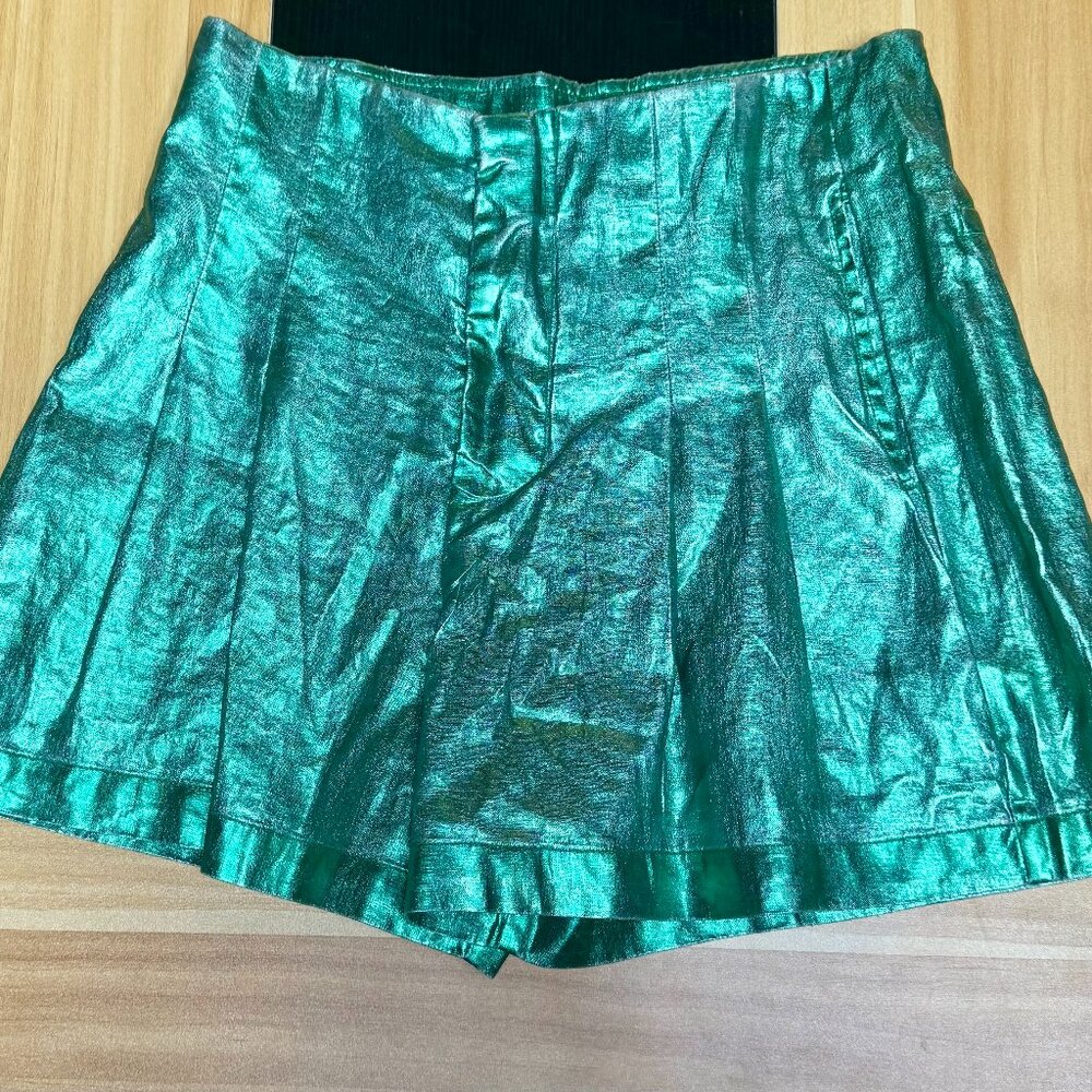 Metallic Green Linen Shorts Lanthropy
